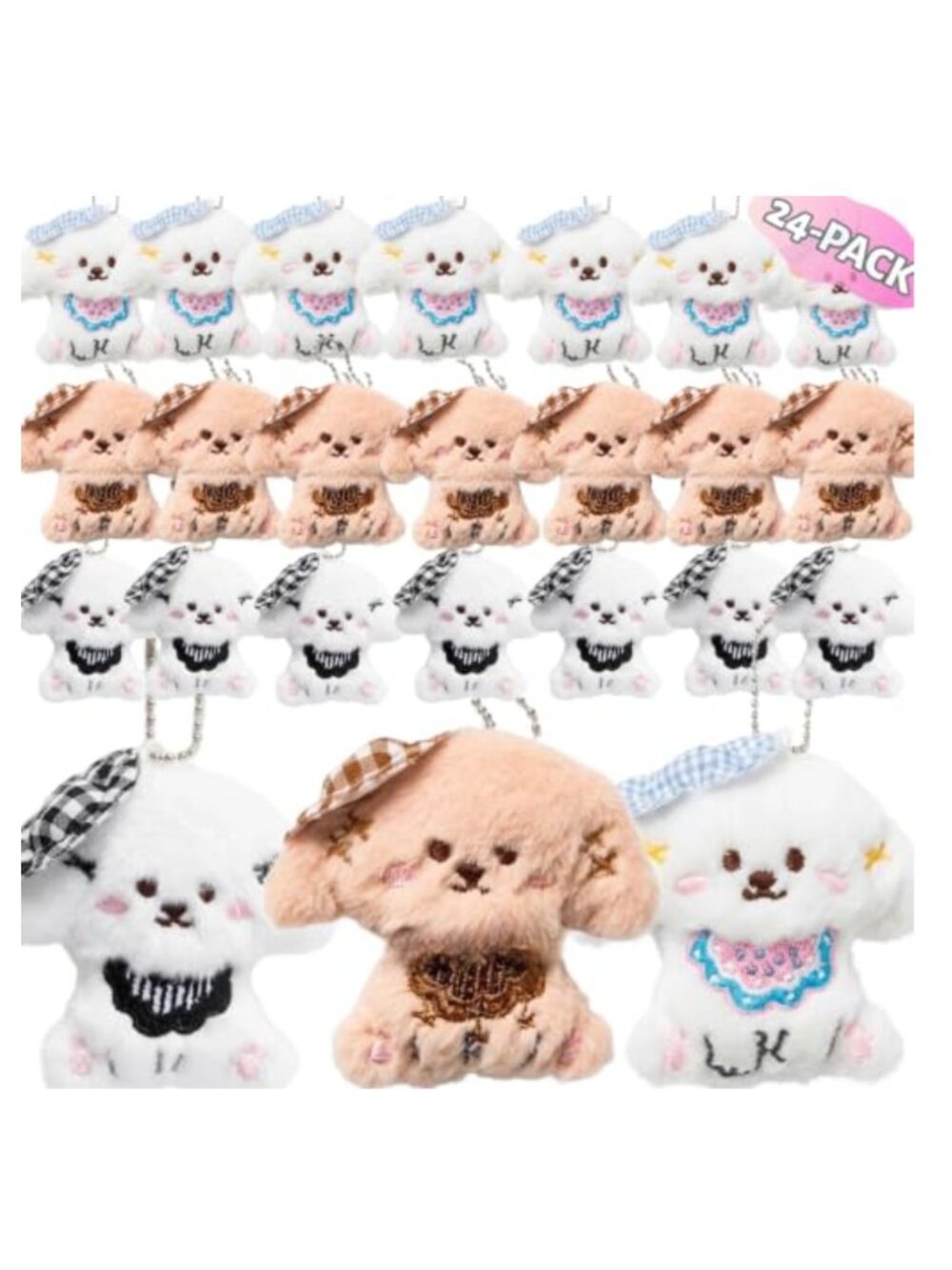 24-Pack Cute Dog Plush Keychains Kawaii Stuffed Animal Bag Charms Party Favors